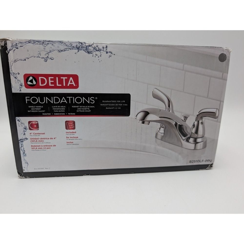 Delta Foundations 4 in. Centerset Bathroom Faucet in Chrome, B2510LF-PPU‎